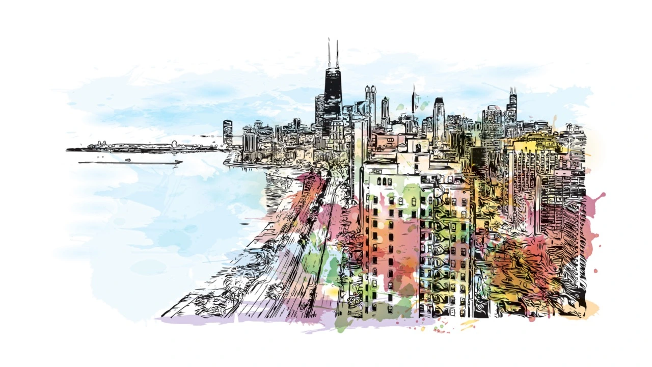 Abstract drawing of Chicago skyline.