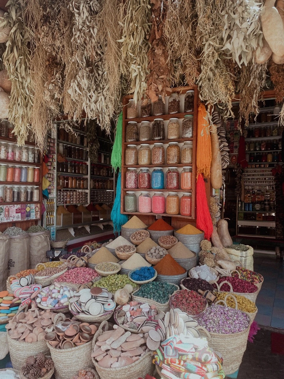 A colorful spice shop located in Marrakesh, Morocco.