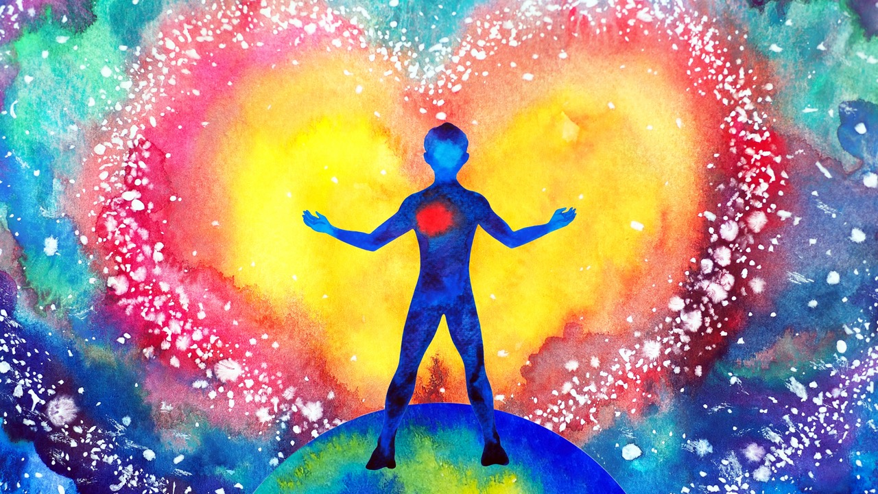 Abstract person surrounded by a colorful blast.