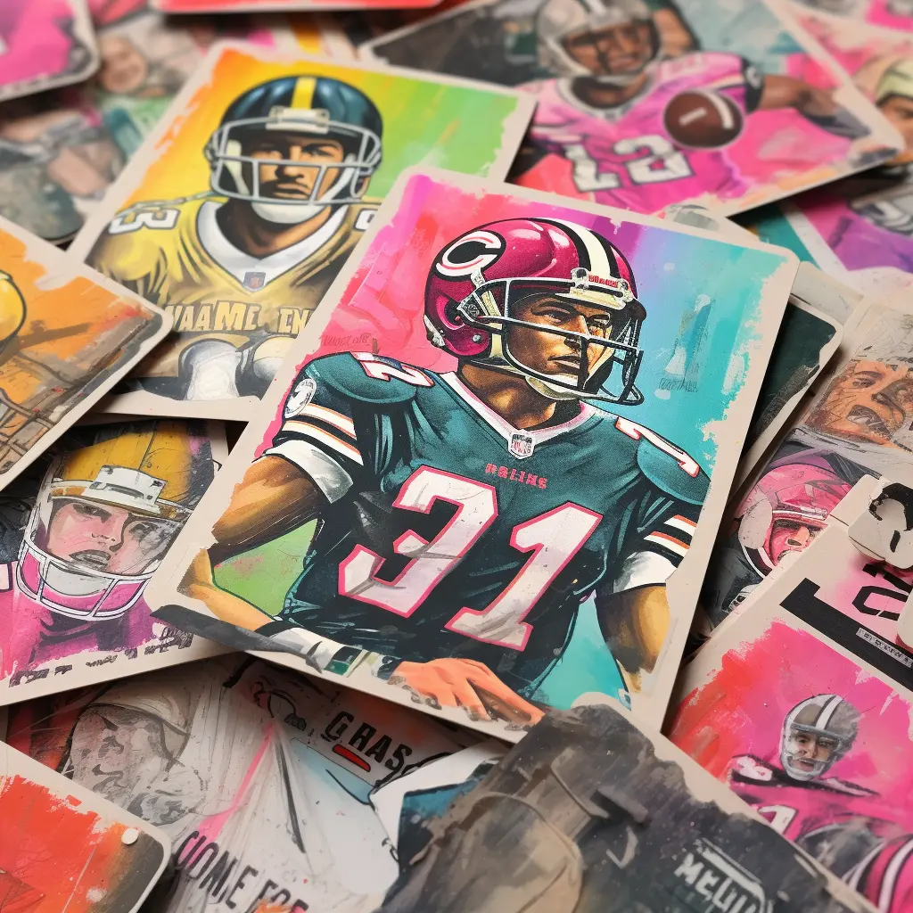 Pile of colorful sports cards.